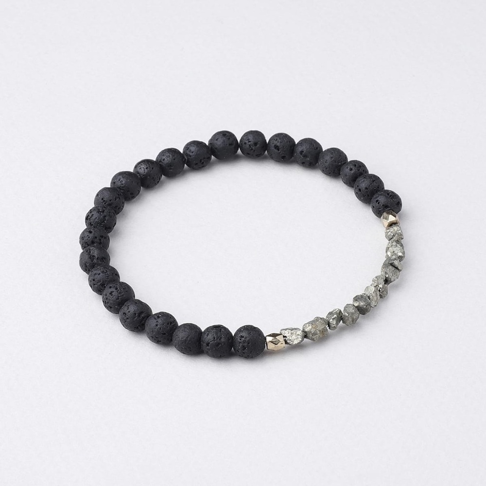 @16cm Natural Pyrite & Natural Volcanic Basalt 6mm Stretchy Band - Picture 4 of 5